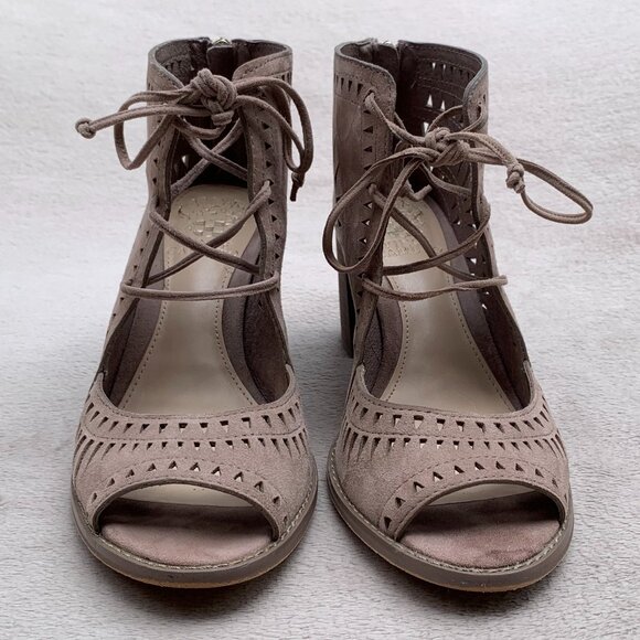 Vince Camuto Tarita Suede Leather Mesh Peep Toe Ankle Booties Sz8 - Picture 6 of 15